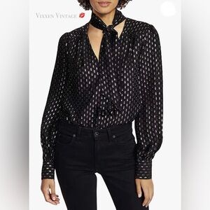 PAIGE SILK TIE NECK 'CLEOBELLE BLOUSE' IN METALLIC BLACK